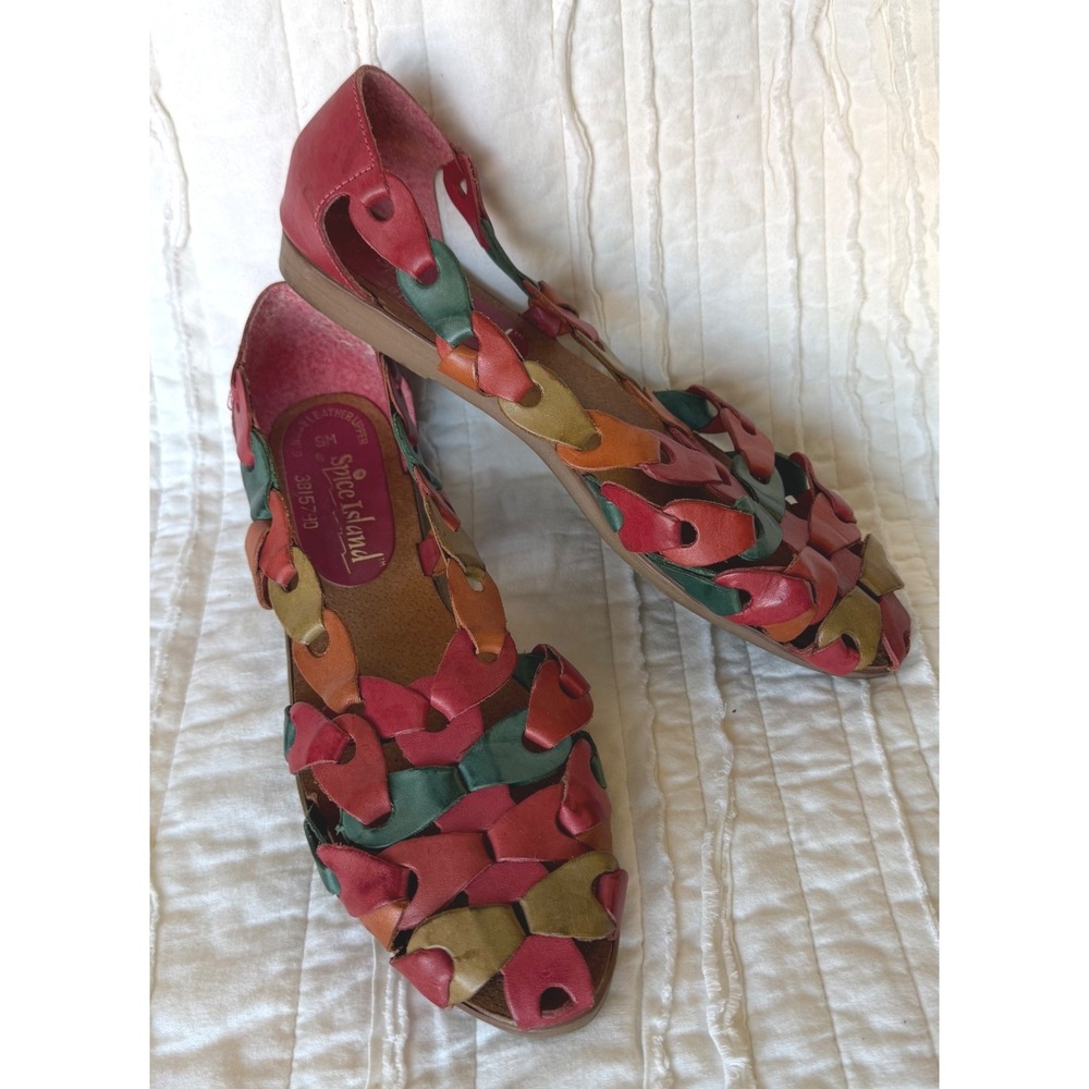 Vintage 90s Spice Island Woven Huarache Sandals Boho Cottagecore‎ Leather 9M